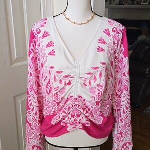 INTEMPO BRAND WOMEN'S JUNIOR SIZE PINK & WHITE LONG SLEEVES PULLOVER TOP SIZE XL
